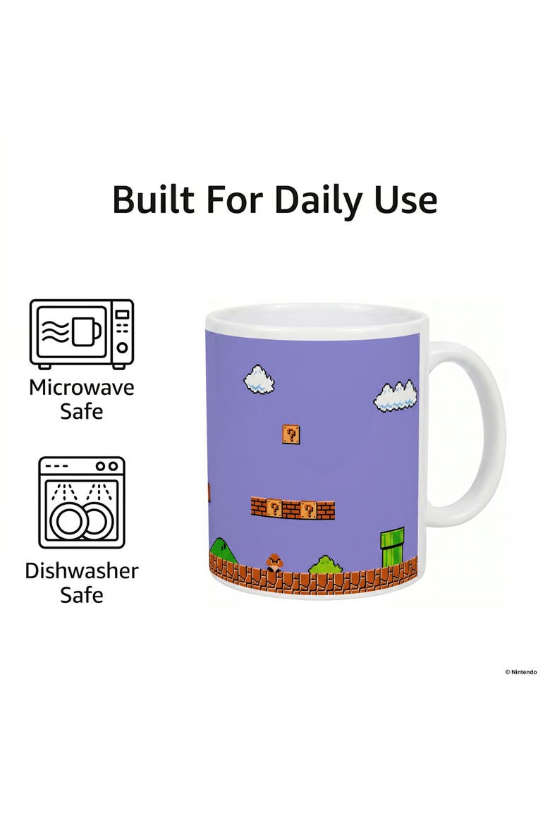 11 oz Super Mario Bros Retro Title Ceramic Mug, Alternate, color, White