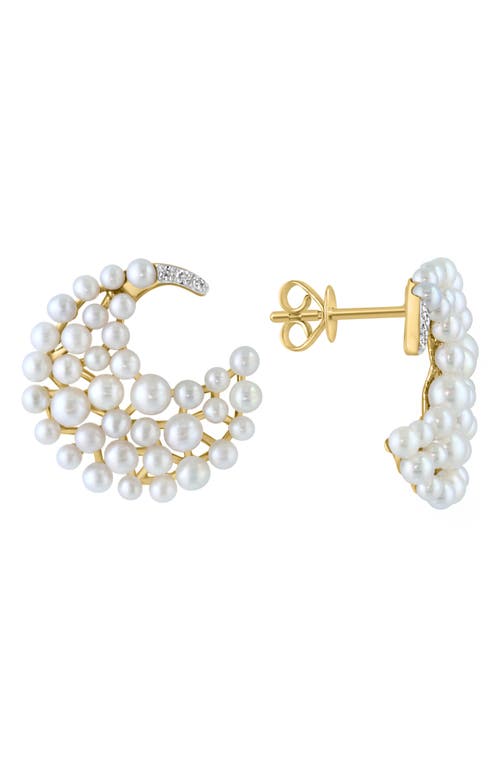 Effy 14k Gold Diamond & 2-3mm Freshwater Pearl Moon Earrings In White