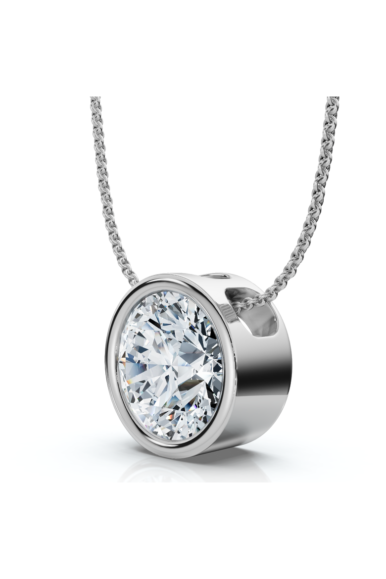 1Ct Certified Bezel Round Cut Diamond Pendant 14k Gold 18" Necklace Lab Grown, Alternate, color, White Gold