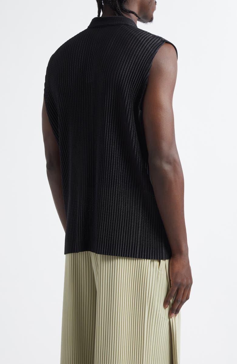 Homme Plissé Issey Miyake Light Mesh Pleated Sleeveless Polo, Alternate, color, Black