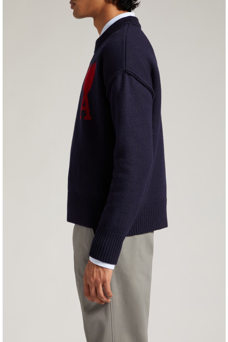 Ami de Coeur Monogram Wool Sweater, Alternate, color, NIGHT BLUE