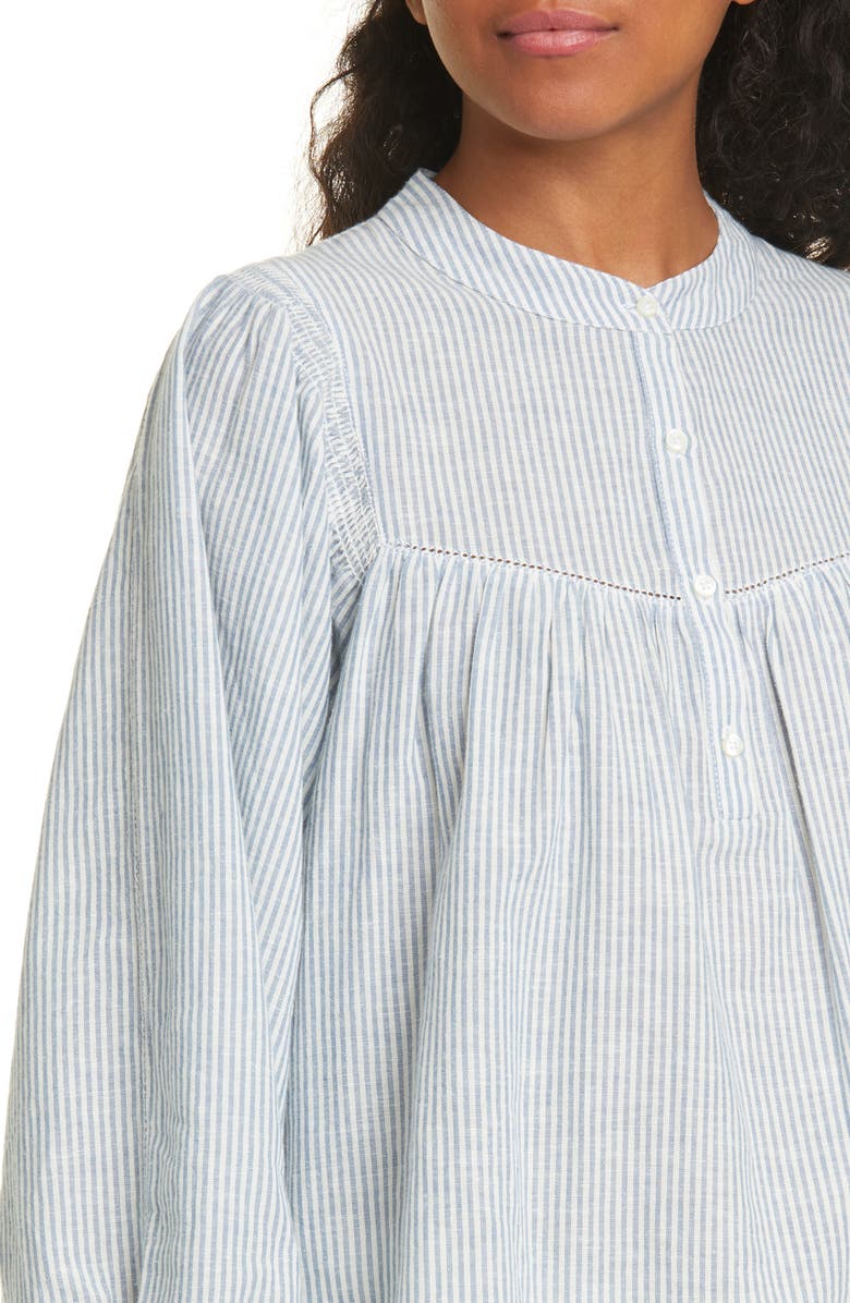THE GREAT. The Shepherd Stripe Cotton & Linen Top, Alternate, color,
