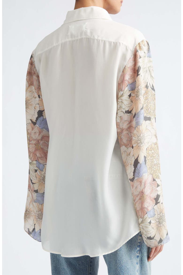 Floral Sleeve Silk Button-Up Shirt, Alternate, color, IVORY