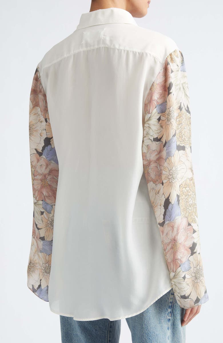 Maison Margiela Floral Sleeve Silk Button-Up Shirt, Alternate, color, Ivory
