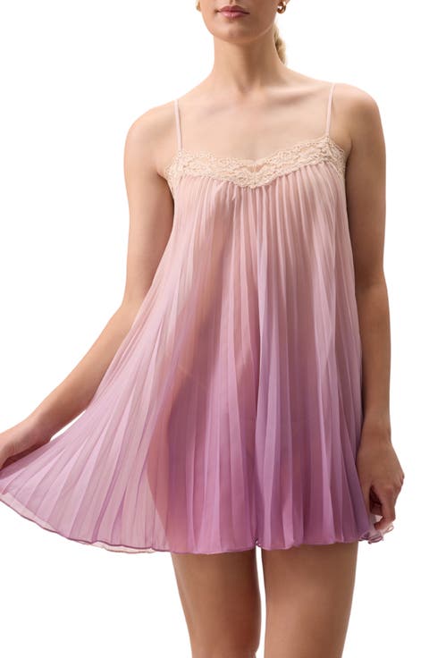 Lace Trim Pleat Chiffon Chemise