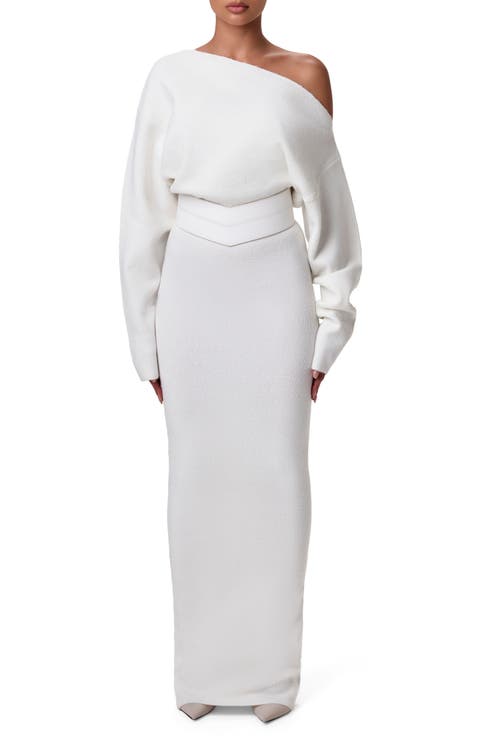 One-Shoulder Long Sleeve Maxi Sweater Dress