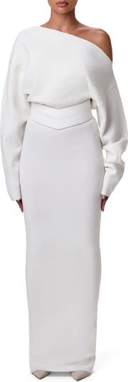 One-Shoulder Long Sleeve Maxi Sweater Dress