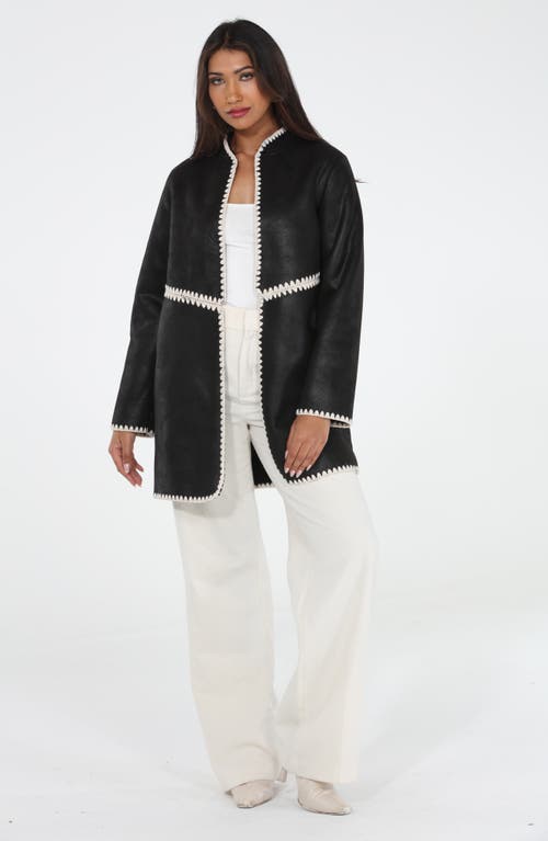 Rain And Rose Water Resistant Faux Suede Coat In Black