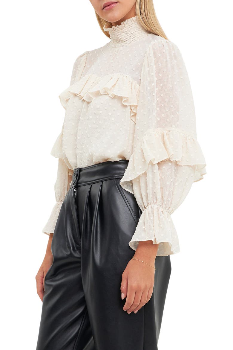 Swiss Dot Ruffle Chiffon Top, Alternate, color, IVORY