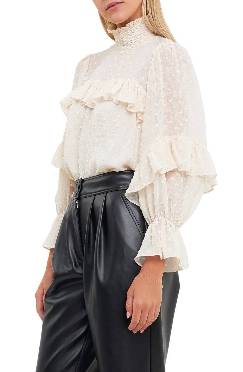 English Factory Swiss Dot Ruffle Chiffon Top, Alternate, color, 