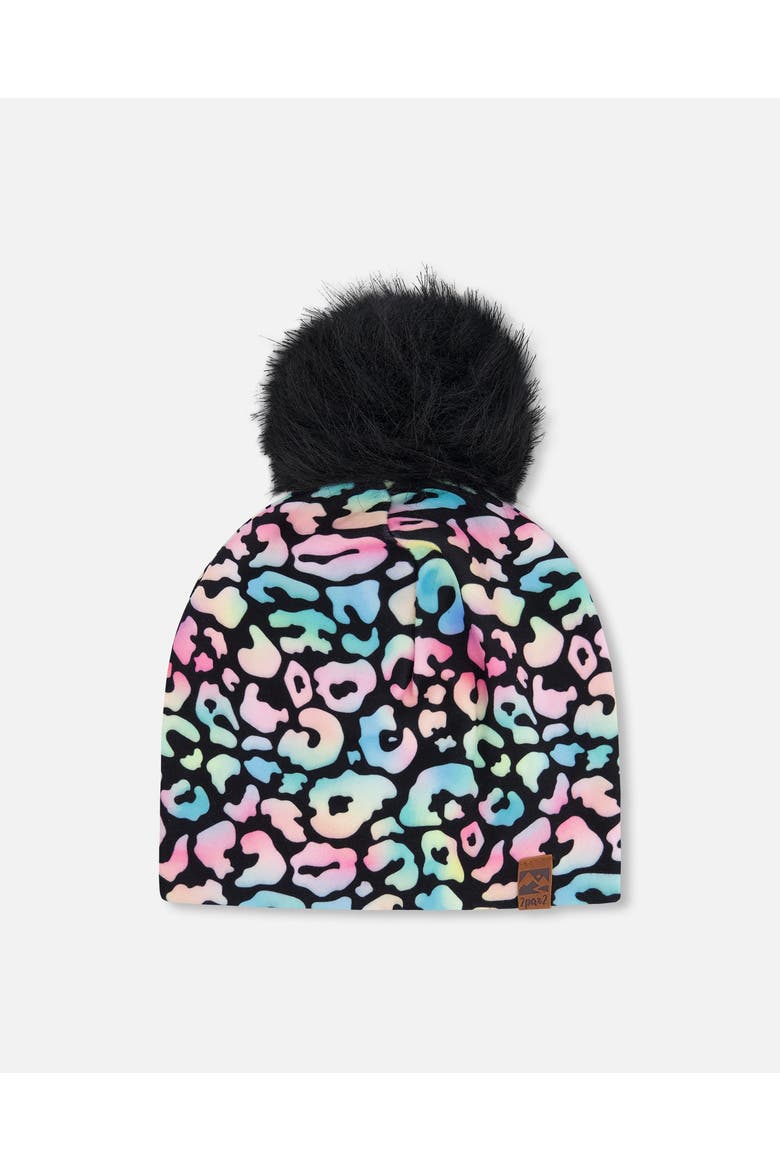 Stretch Jersey Hat Animal with Pompom, Main, color, Black Animal Print