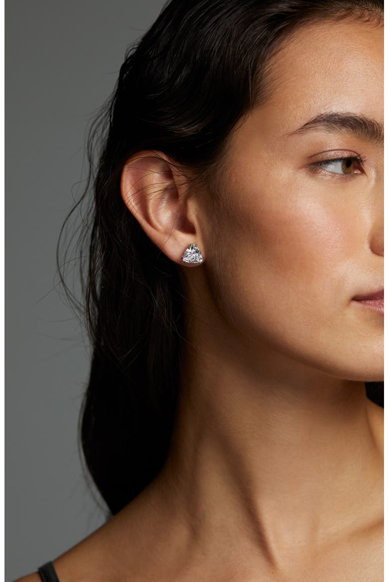 Luxor Trillion Cubic Zirconia Stud Earrings, Alternate, color, RHODIUM