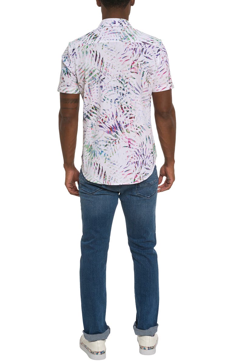 Robert Graham The Roxy Seersucker Short Sleeve Button-Up Shirt, Alternate, color, White Multi Purple Print