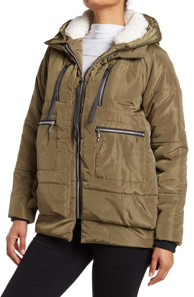 JUST ONE Faux Shearling Lined Mom Jacket, Main, color, 