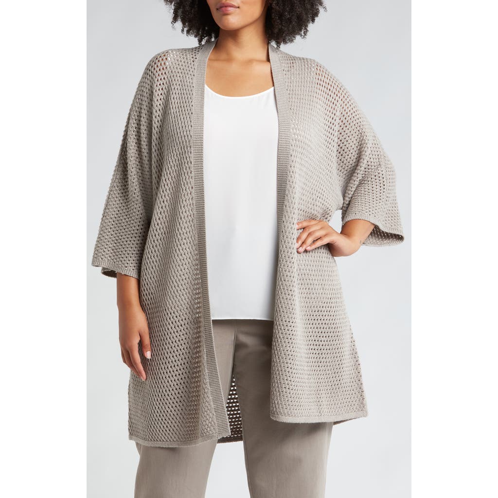 EILEEN FISHER EILEEN FISHER OPEN STITCH LONGLINE WOOL CARDIGAN