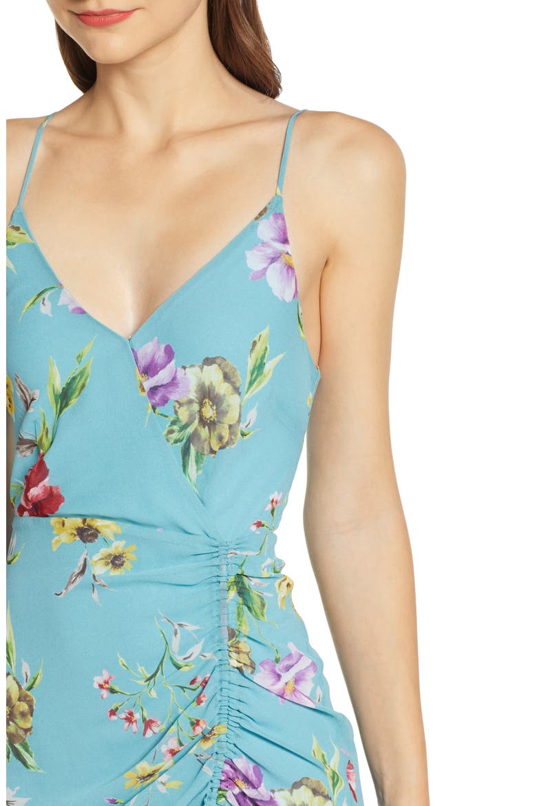 Floral Ruched Front Maxi Dress, Alternate, color, TEAL FLORAL