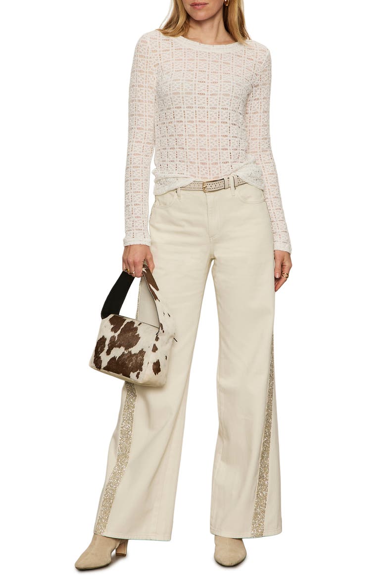Perfect Long Sleeve Puckered Lace T-Shirt, Alternate, color, CHALK WHITE