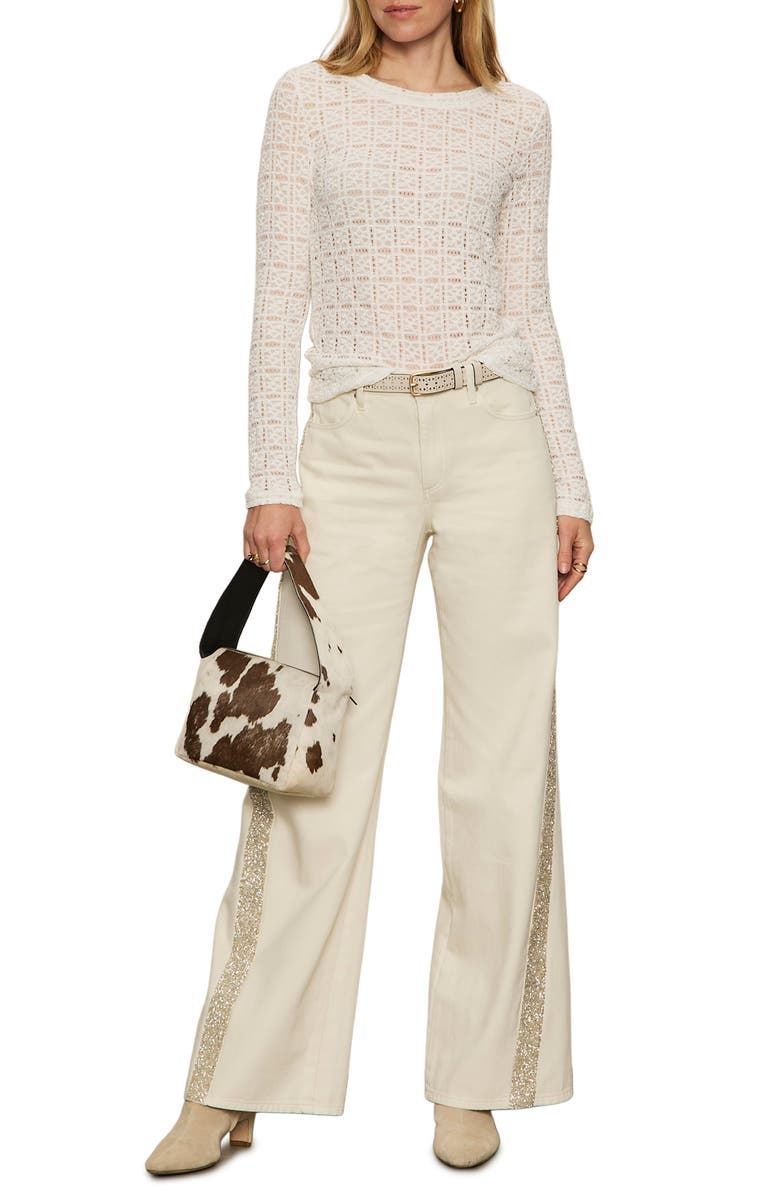 Sanctuary Perfect Long Sleeve Puckered Lace T-Shirt, Alternate, color, Chalk White