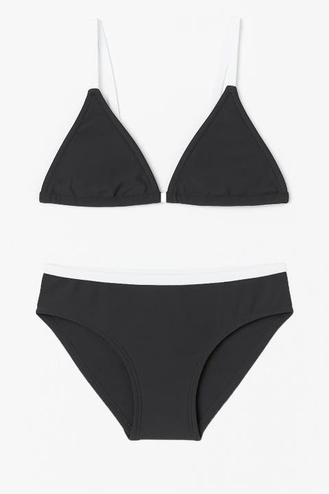 Black and White Triangle String Bikini Swimsuit