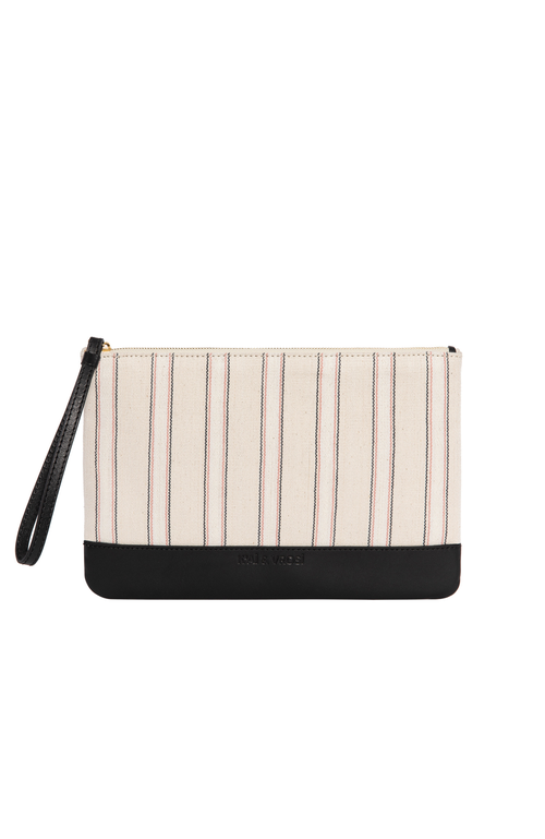 K'Ai & Vrosi Defne Calfskin & Handloomed Fabric Clutch in Black  product