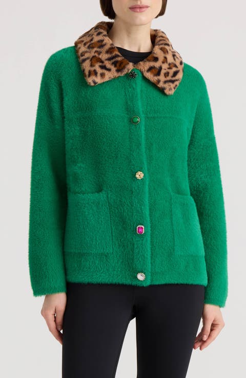 Eyelash Crop Coatigan with Faux Fur Collar