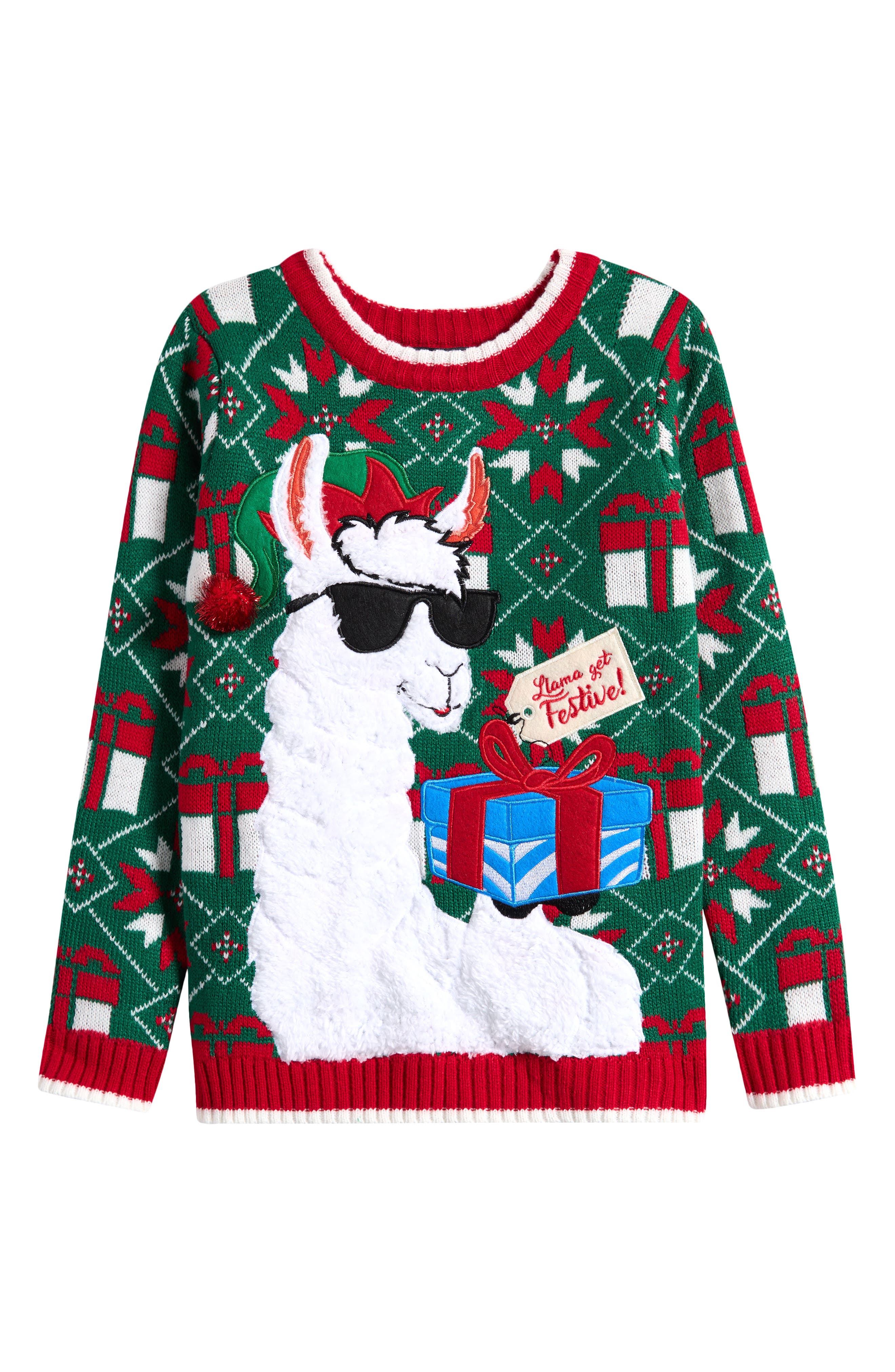 33 DEGREES Kids' Embroidered Llama Holiday Sweater