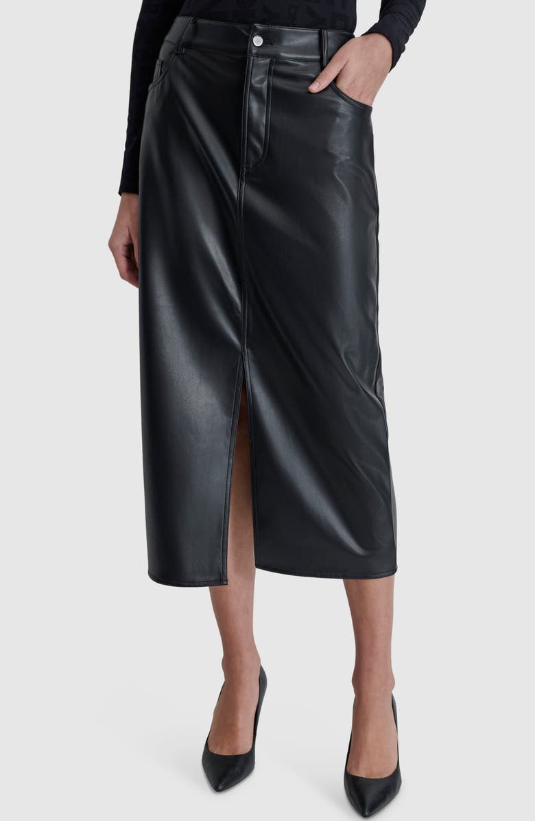 DKNY 5-Pocket Faux Leather Midi Skirt, Main, color, 