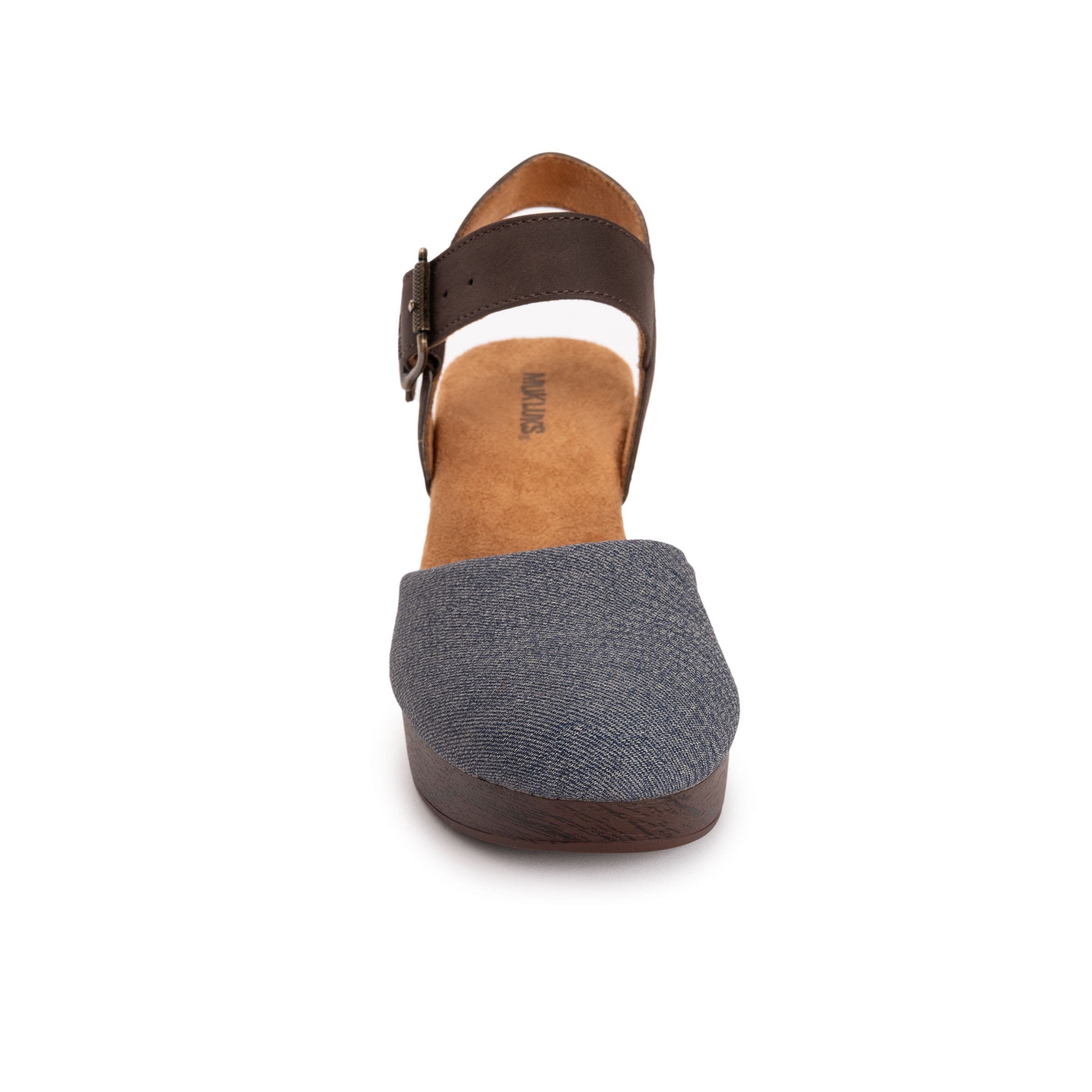 Merritt Quarter Strap Clog, Alternate, color, Denim/ Dark Brown