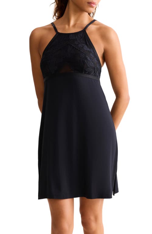 Fleur't Parisian Nights Lace Trim Chemise In Black