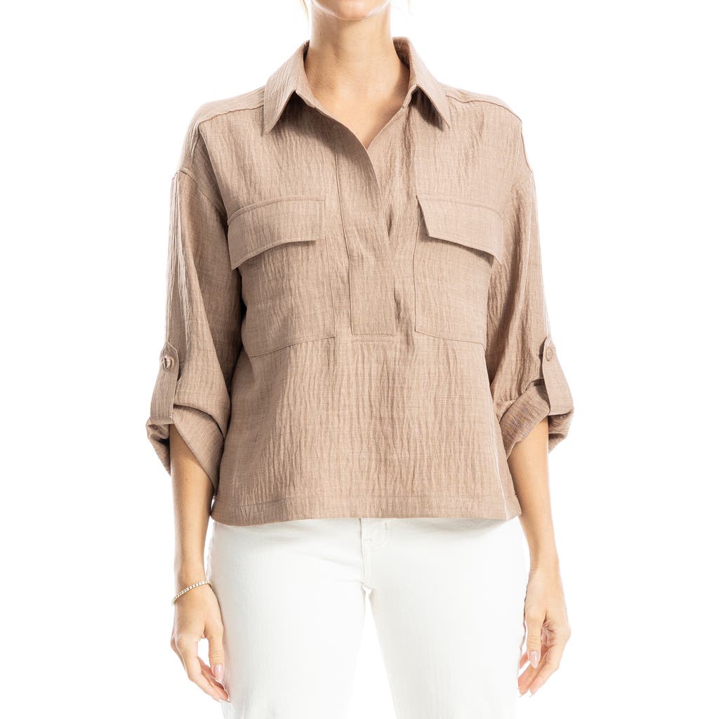 Max Studio Collared Textured Shirt In Mushroom