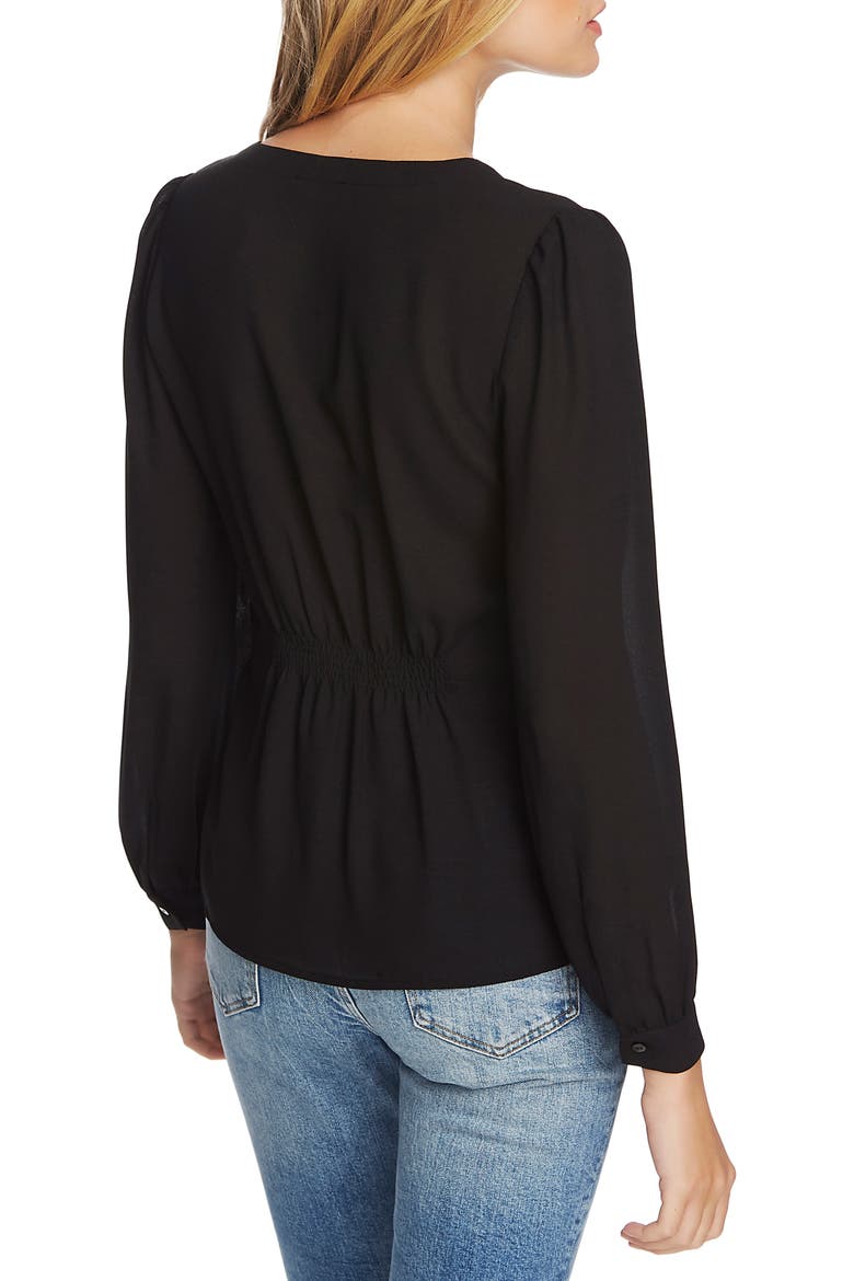 Cinched Waist Button Front Blouse, Alternate, color, RICH BLACK