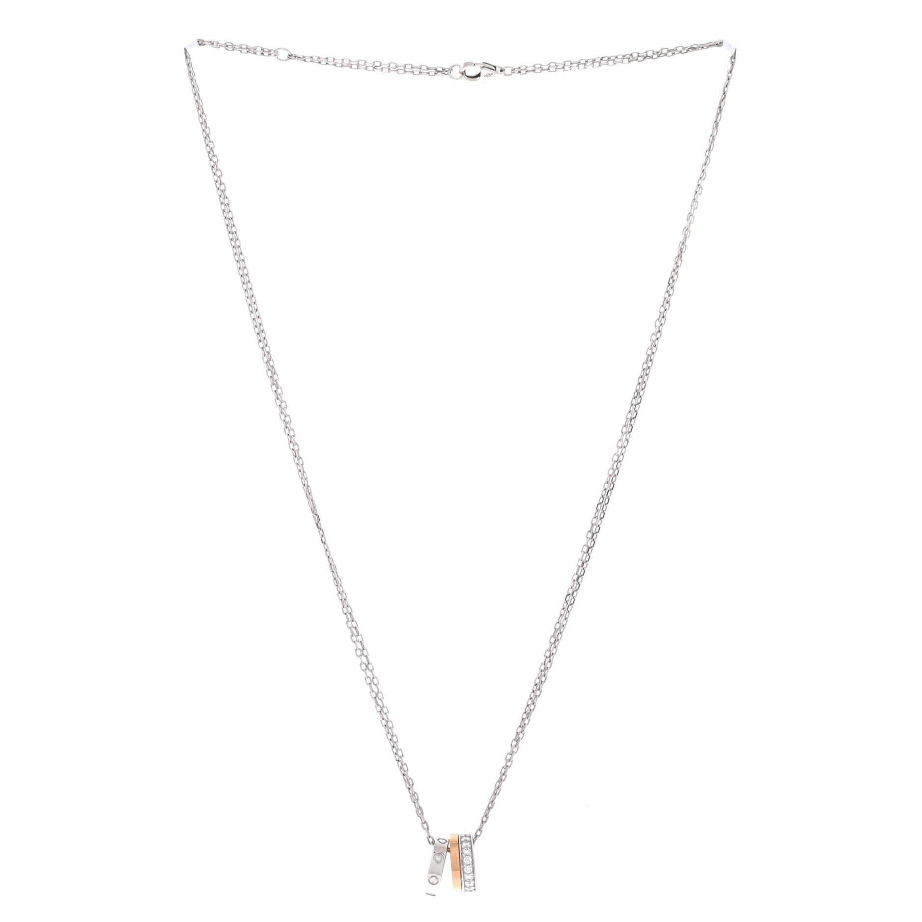 Love 3 Ring Pendant Necklace 18K Rose Gold and 18K White Gold with Diamonds, Alternate, color, Metallic Gold