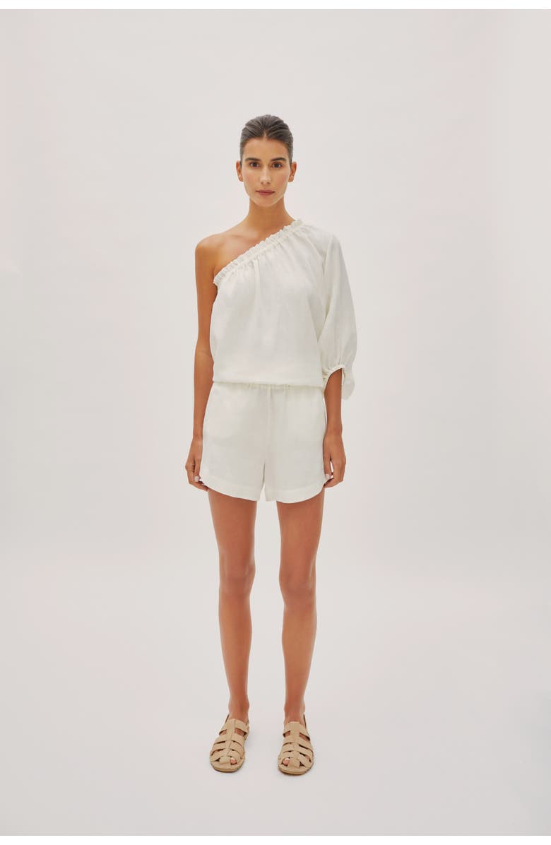 Labeca London Capri Linen One Sleeve Top, Alternate, color, Ecru