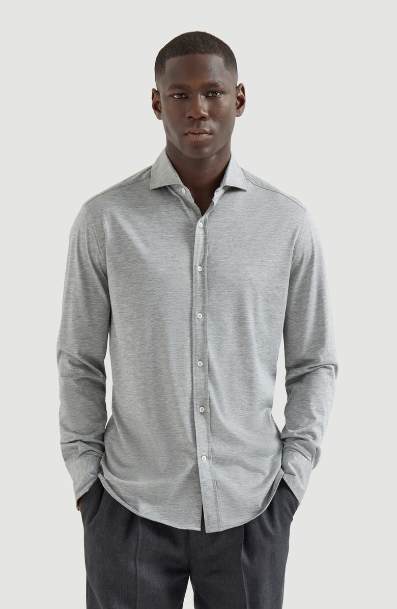 Brunello Cucinelli Spread collar shirt, Main, color, Grey
