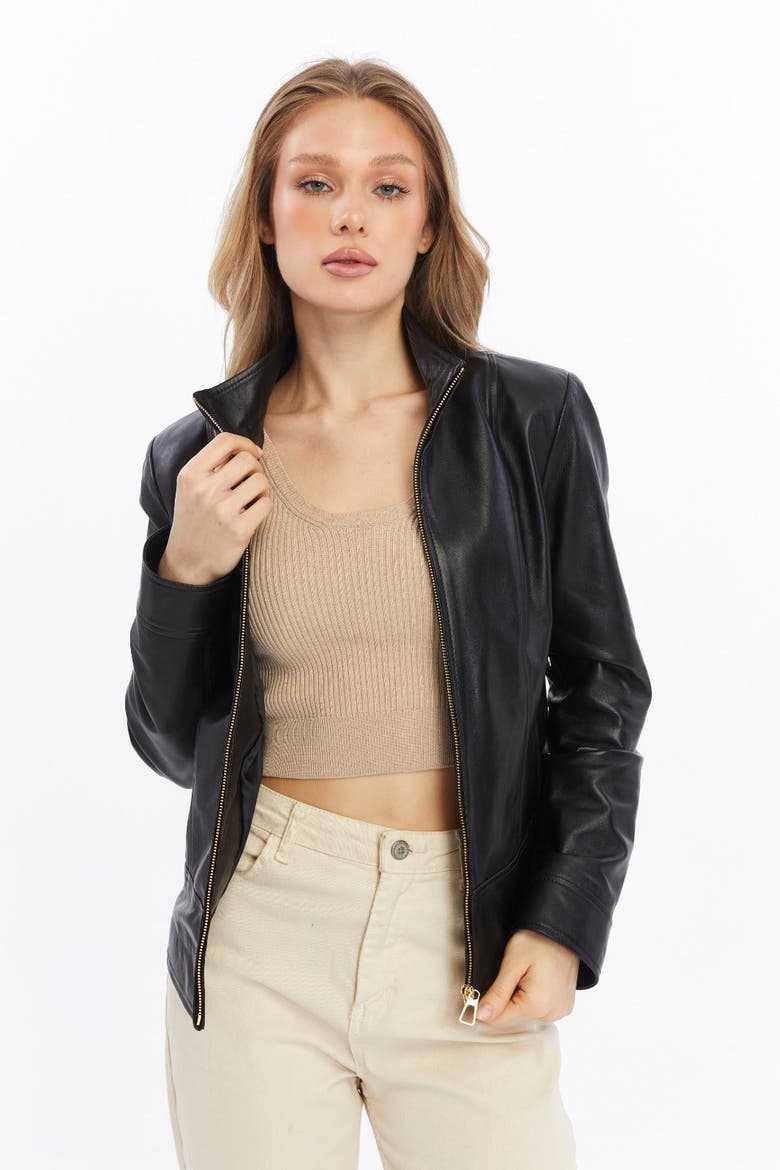 Blythe Leather Jacket, Alternate, color, Black