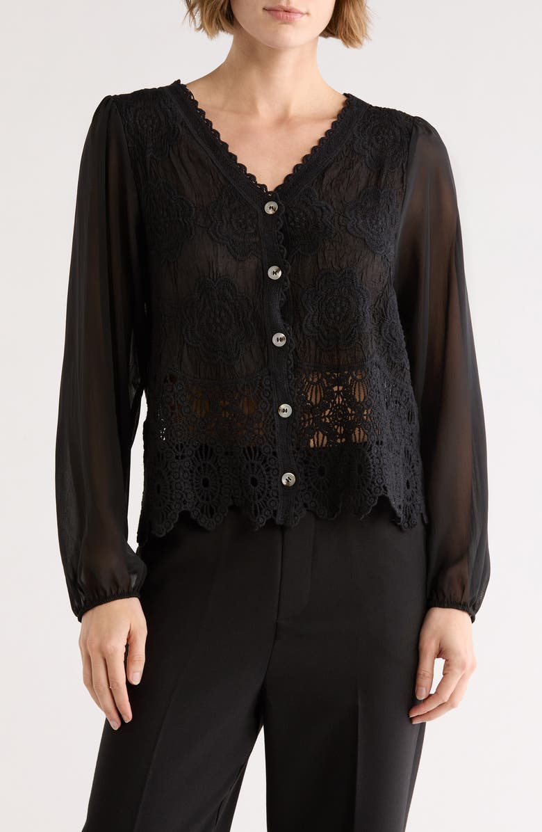 Forgotten Grace Floral Embroidered Cardigan, Main, color, Black