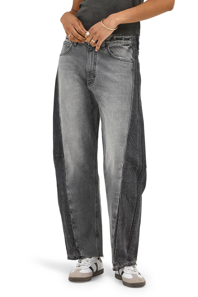 Rider Low Slung Raw Hem Barrel Leg Jeans, Main, color, GRAYED OUT