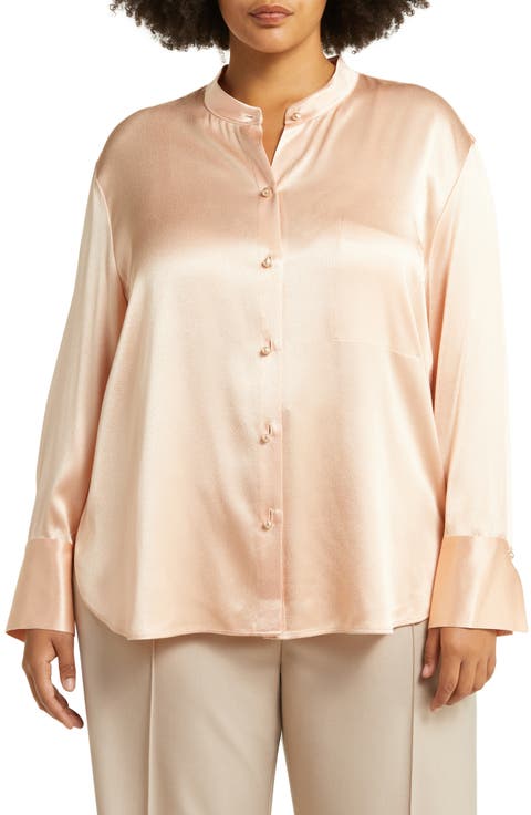 Relaxed Band Collar Button-Up Shirt (Plus Size)