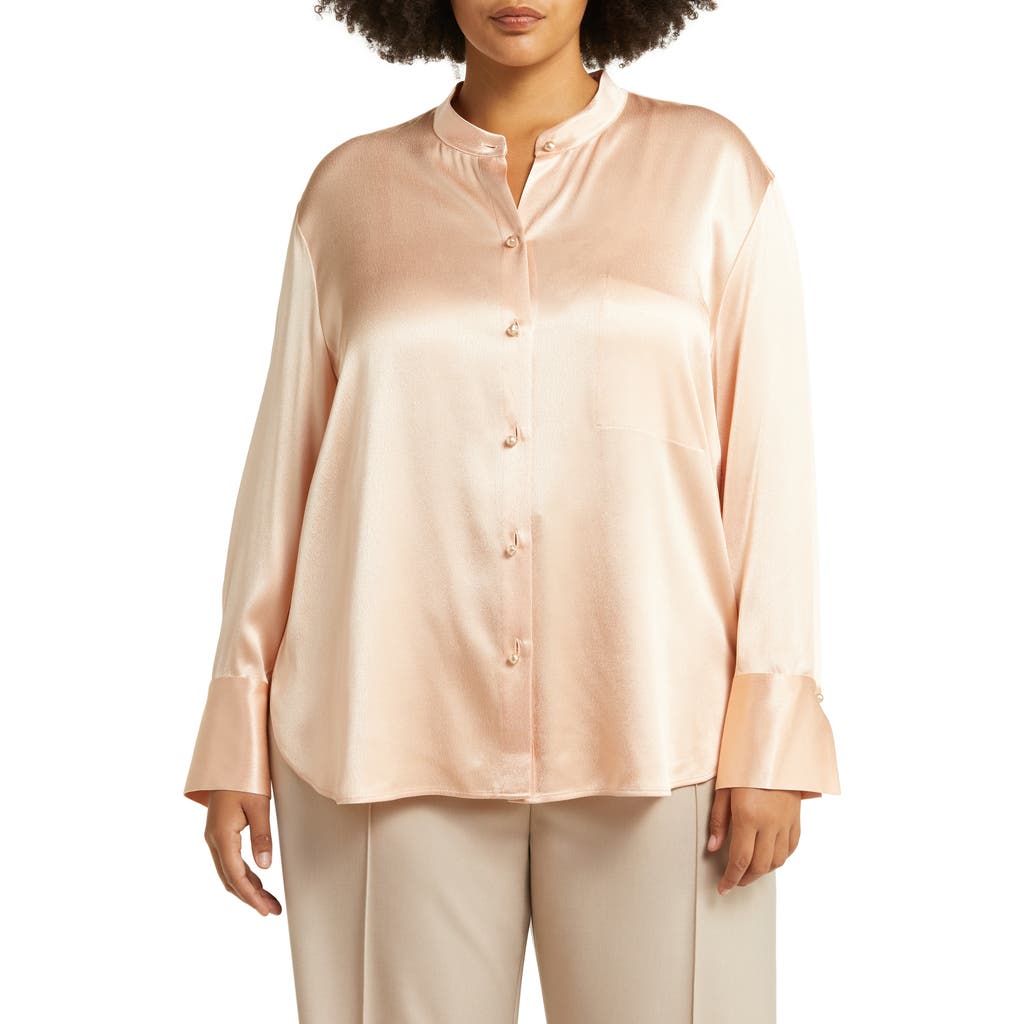 Vince Relaxed Band Collar Button-up Shirt In Pink