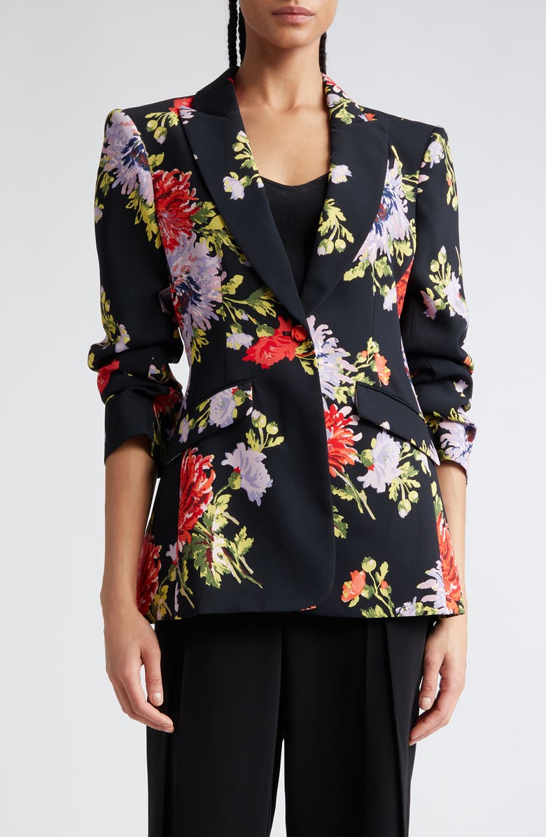 Cinq à Sept Cheyenne Ruched Sleeve One-Button Blazer, Main, color, 