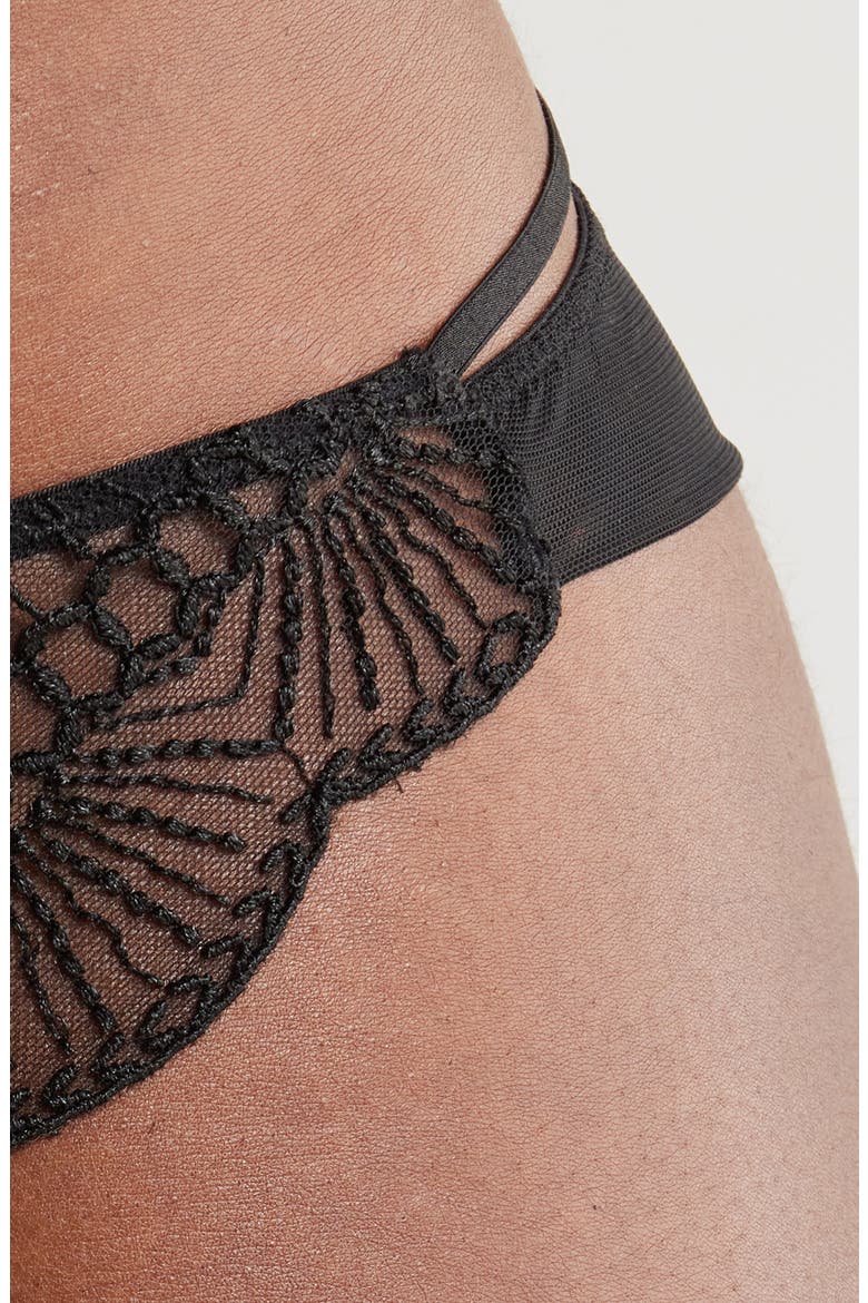 Rosace Embroidered Tulle Tanga, Alternate, color, BLACK