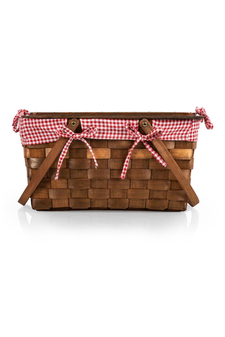 Kansas Handwoven Wooden Picnic Basket, Alternate, color, RED