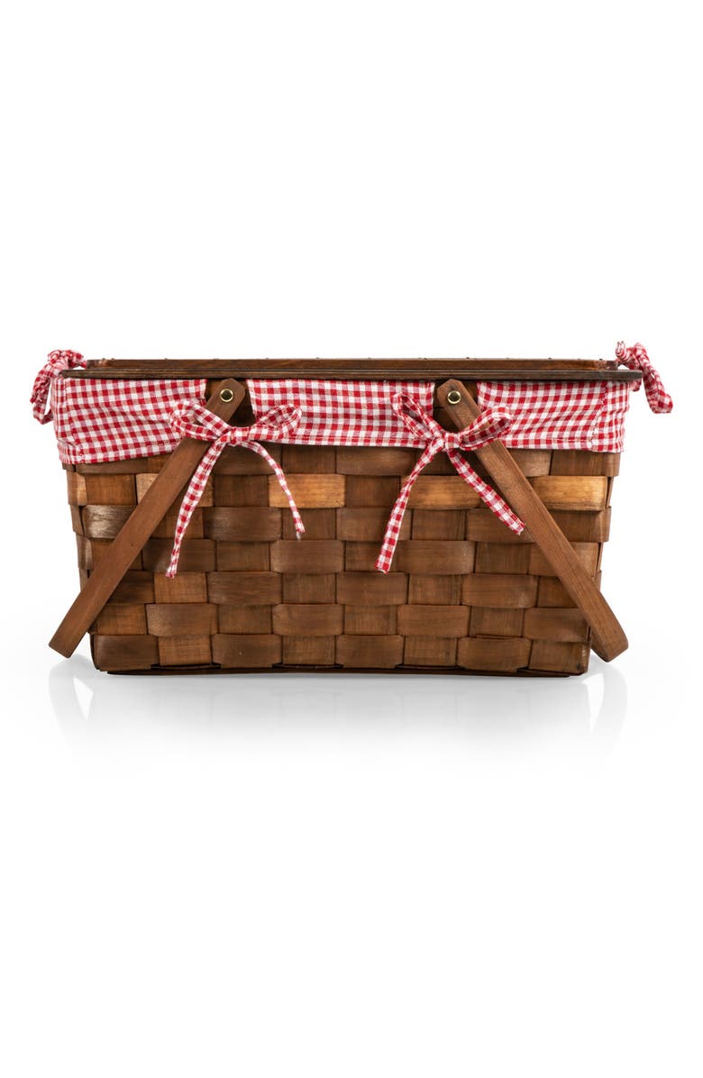 Picnic Time Kansas Handwoven Wooden Picnic Basket, Alternate, color, Red