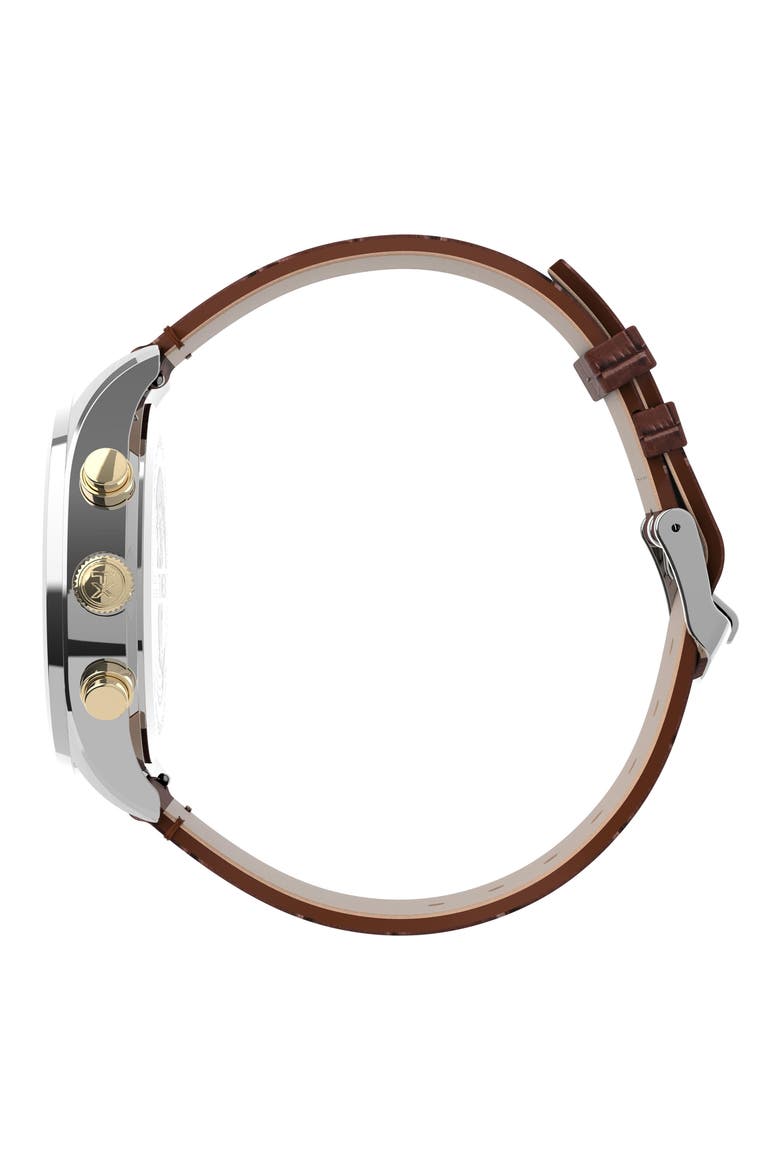 Waterbury Chronograph Leather Strap Watch, 42mm, Alternate, color, BROWN/ CREAM/ SILVER