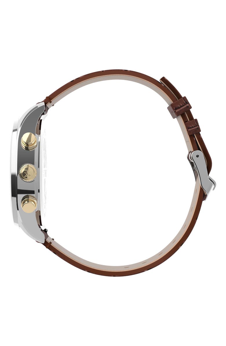 Timex<sup>®</sup> Waterbury Chronograph Leather Strap Watch, 42mm, Alternate, color, 
