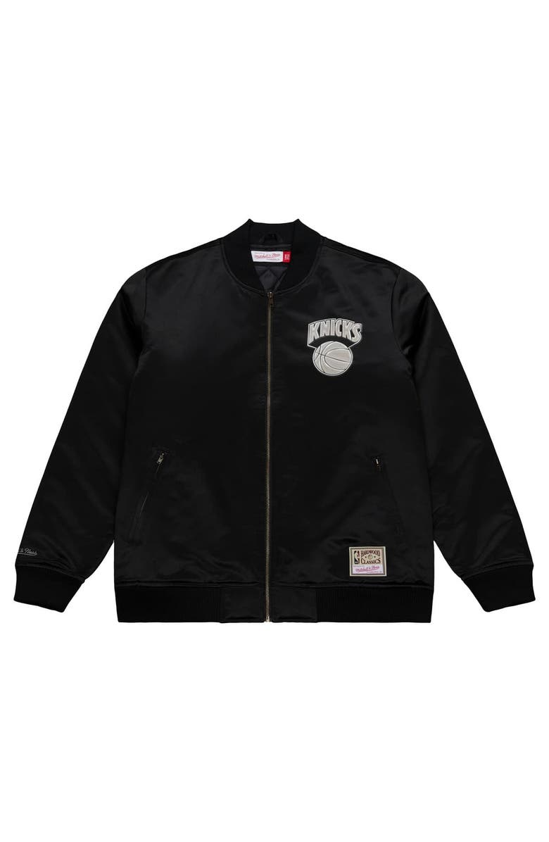 Mitchell & Ness Men's Mitchell & Ness Black New York Knicks Chrome Satin Bomber Full-Zip Jacket, Alternate, color, Black