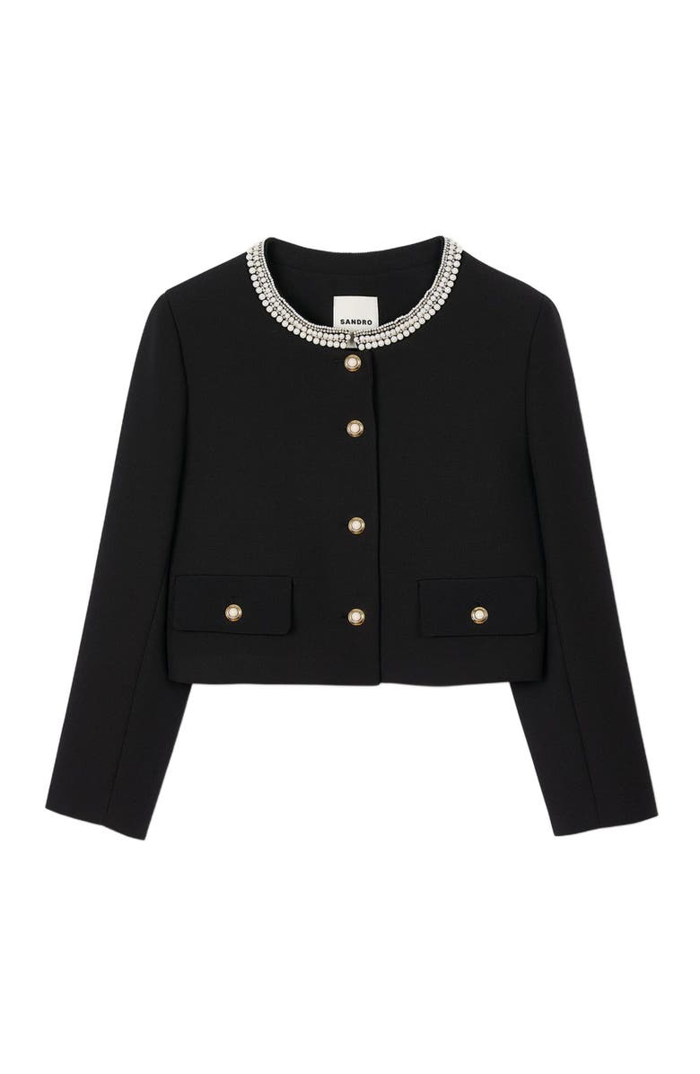 SANDRO Jacket with beaded collar, Alternate, color, Black