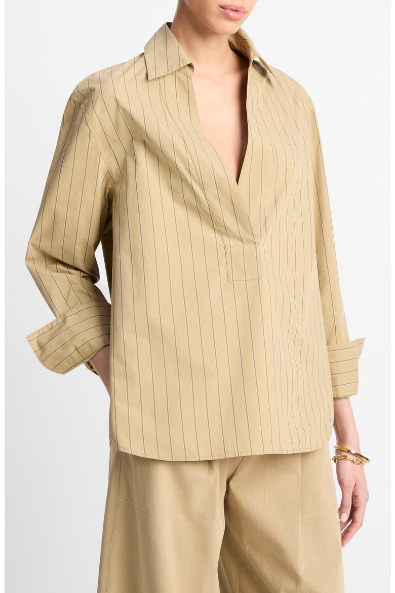 Stripe Relaxed Cotton Popover Shirt, Alternate, color, SAND SAGE