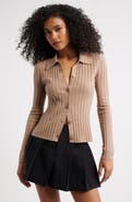 Open Edit Collared Rib Cardigan