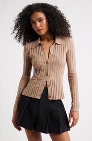 Open Edit Collared Rib Cardigan